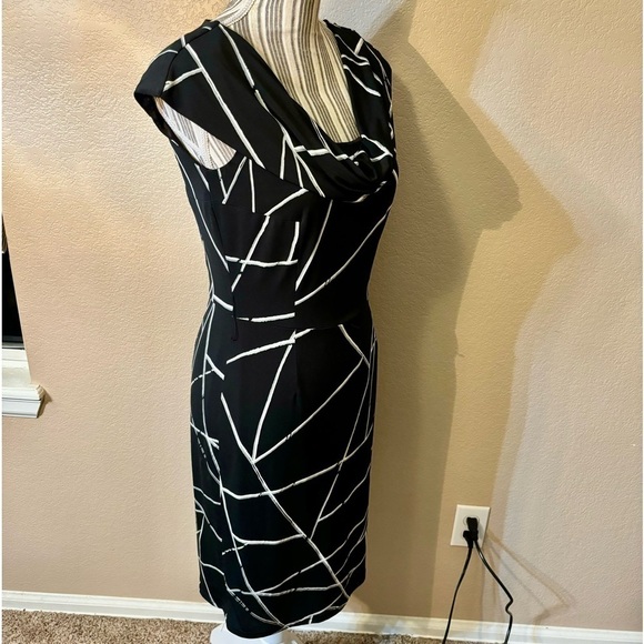 NWT Tahari Dress Sz 2 Arthur S. Levine Black White Geometric Lines Short Slv ASL - Picture 5 of 16